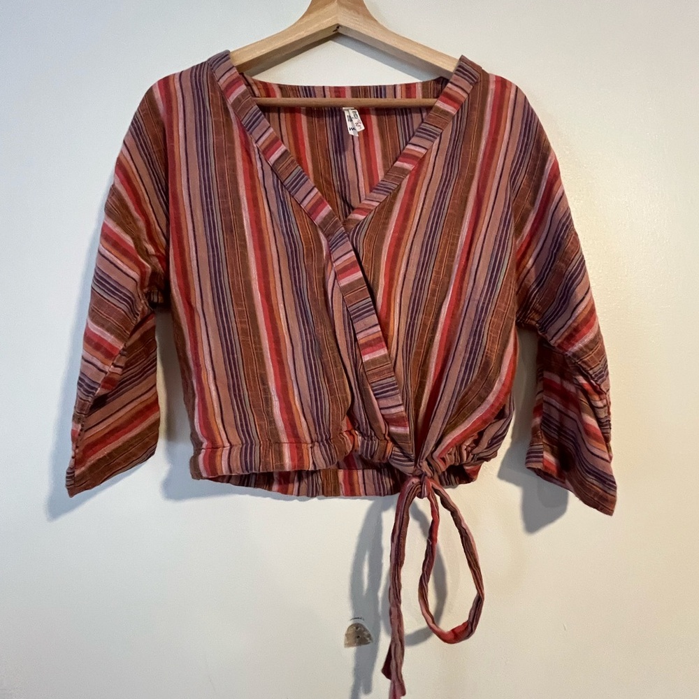Soul Flower 100% cotton Multicolor Striped Wrap Blouse